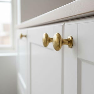 Tirador de latón sin lacar para armario, pomo de cajón de latón vintage, herrajes de latón, tirador de armario de cocina de un solo orificio.