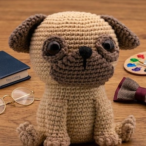 Pug Amigurumi Crochet Pattern PDF – Realistic Standing Puppy Plush Toy Tutorial, Cute Dog Amigurumi DIY, Instant Digital Download
