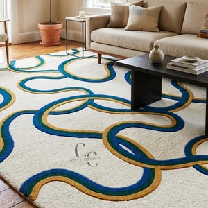Alfombra de lana tejida a mano con diseño abstracto moderno en bucle, ideal para la decoración de la sala de estar.