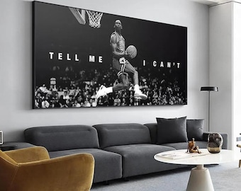 Basketbal "Zeg me dat ik het niet kan" canvasprint in zwart-wit, motiverende sportmuurdecoratie, slam dunk poster, gymdecoratie, cadeau voor hem