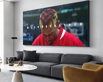 Dennis Rodman Misunderstood Motivational NBA Quote Basketball Canvas Painting Wall Art House Decor