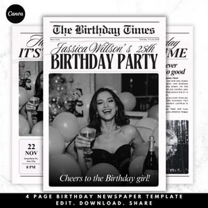 Geburtstag Zeitung Canva Vorlage, Einladungsparty, Bearbeitbare große Zeitung, (Digital Download) Sofort Download