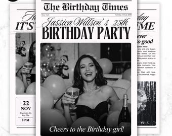 Birthday Newspaper canva Template, Invitation Party, Editable large Newspaper, (Digital Download) Instant Download