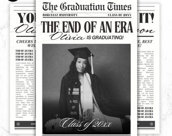 Editable Graduation Newspaper Invitation | Customizable Canva Grad Party Flyer | Digital Graduation Announcement | Senior Celebration Invite