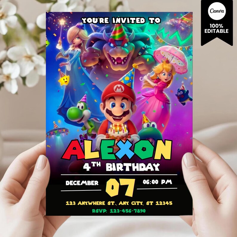 Mario Galaxy Birthday Invitation, Outer Space Party Invite, Boys Gaming ...