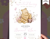 Classic Winnie the Pooh Baby Shower Invitation, Winnie The Pooh Gender Neutral Baby Shower Invite, Boho, Floral, Pooh Baby Shower Ideas