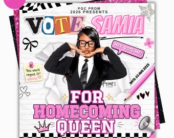 Editable Homecoming Queen Flyer | Canva HOCO Party Invite | Digital Homecoming Announcement | Printable Spirit Event Template