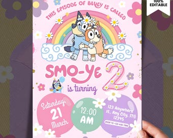 Convite de Aniversário da Bluey Editável no Canva, Convite para Festa da Bluey, Convite de Aniversário Infantil da Bluey, Convite de Aniversário da Bluey para Menina, Modelo Faça Você Mesmo