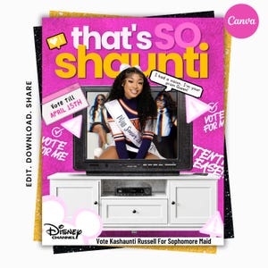 Pink Y2K homecoming queen flyer template with retro TV aesthetic editable Canva design for prom campaign