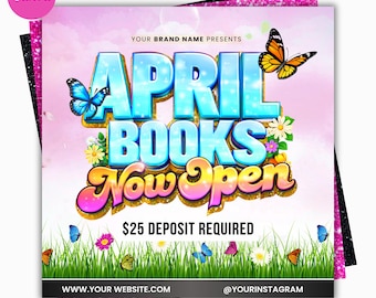 Flyer de Agendamento de Abril, Flyer de Agendamento de Primavera, Flyer de Páscoa, Agende Já seu Horário, Beleza, Cílios, Maquiagem, Unhas, Tranças, Perucas, Editável no Canva