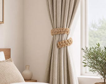 Handmade Natural Jute Curtain Tiebacks, Rustic Rope Holdbacks, Boho Coastal Window Decor, Twist & Shape Tie Back for Drapes