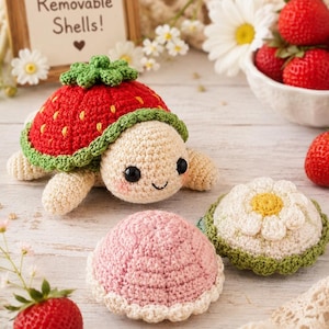 Mini Crochet Turtle Pattern, Removable Strawberry Shell Amigurumi PDF