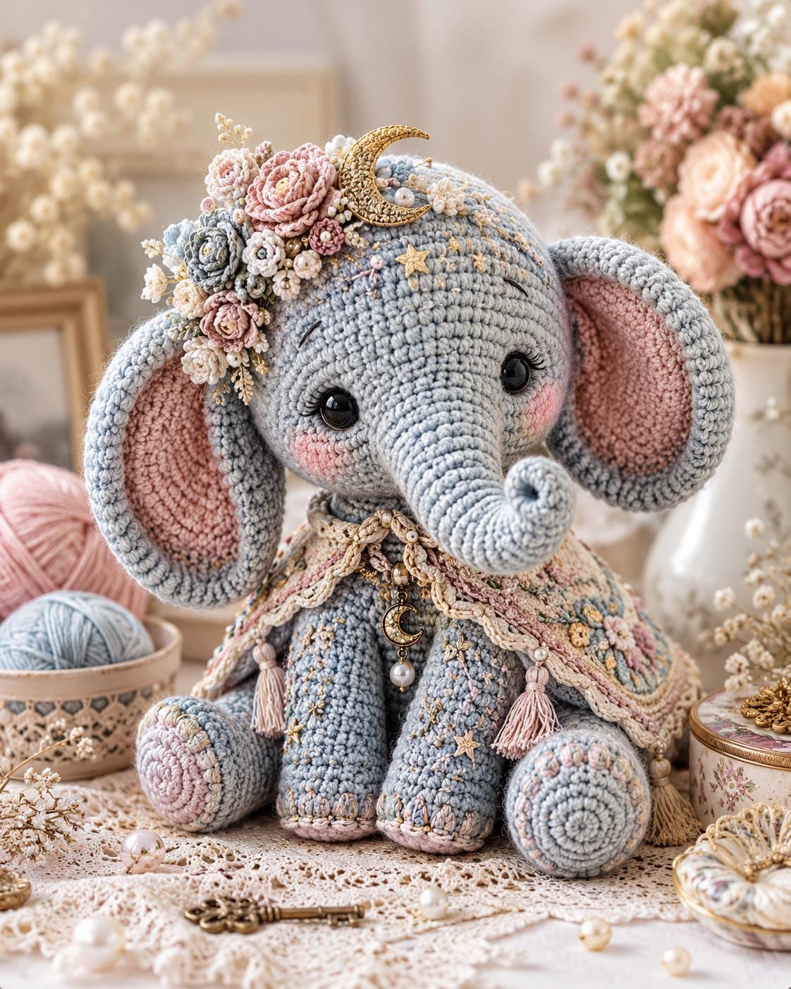 30 Elephant Crochet Patterns for Amigurumi, Plushies, Loveys, and Nursery Decor 8 Moonlit Blossom Elephant Amigurumi PDF Pattern