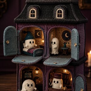 Interaktywny zestaw do zabawy amigurumi Ghost Motel, wzór szydełkowy (PDF)