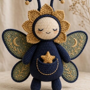 Celestial Moth Amigurumi Crochet Pattern PDF – Moonbloom Mothling with Wings and Pocket Star