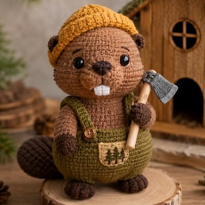 Virkat bäver-amigurumimönster, skogsdjursplyschleksak PDF
