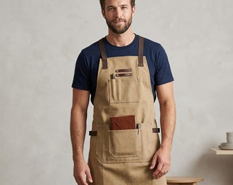 Personalisierte Kochschürze | Verstellbare Kochschürze mit gesticktem Logo | Geschenk-für-Ihn, Papa-Geschenk