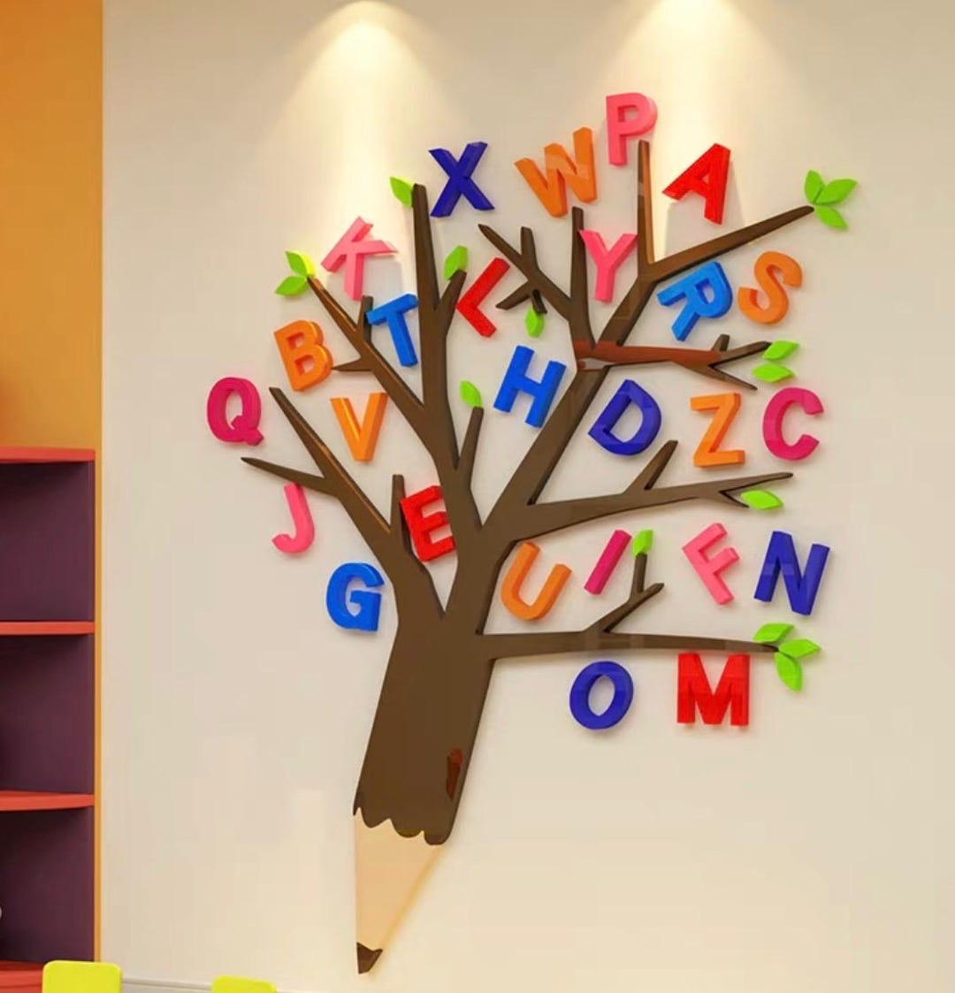 3D Uppercase Alphabet Tree Wall Art | Acrylic Letters, Preschool ...