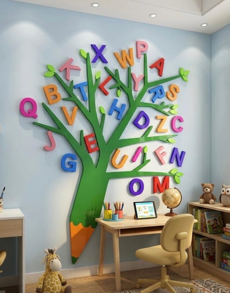 3D Uppercase Alphabet Tree Wall Art | Acrylic Letters, Preschool ...