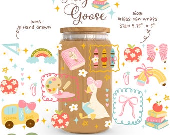 Silly Goose Glass Can Wrap PNG, Back To School Libbey 16oz Wrap, Bookish Goose Tumbler Design, Teacher Gift PNG