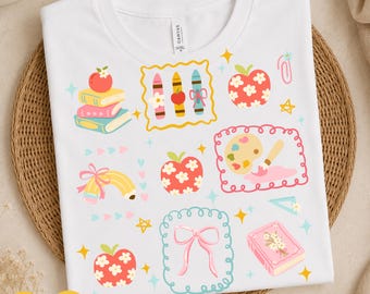 Coquette Back To School PNG, Cute School Supplies PNG, Girly Student Shirt Design, Teacher Sublimation PNG, Pastel School Clipart Download