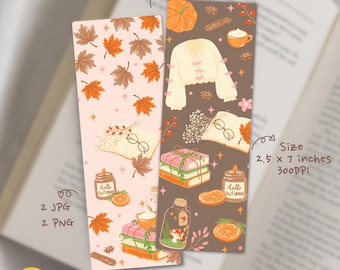 Cozy Autumn Printable Bookmark Set, Fall Bookmark Digital Download, Book Lover Gift, Bookish Coquette Bookmark