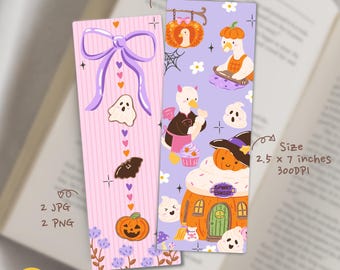 Halloween Bookmark PNG Set of 2, Spooky Silly Goose and Cute Ghost Printable Designs for Sublimation