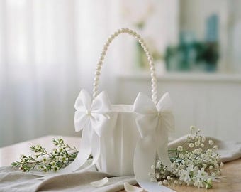 Set of 2 Ivory Flower Girl Baskets with Pearl Handle – Wedding Ceremony Décor
