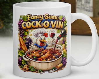 Comedy Mug Fancy Some Cock O' Vin Funny Wine Pun Coffee Cup Cheeky Pub Humour Mug Novelty Gift Tea Cup