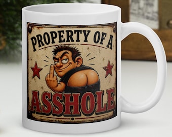 Comedy Mug Property of an Asshole Funny Insult Coffee Cup Sarcastic Humour Mug Cheeky Novelty Gift Tea Cup