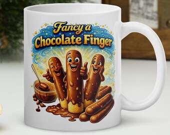 Comedy Mug Fancy a Chocolate Finger Funny Biscuit Quote Coffee Cup Cheeky Snack Humour Mug Novelty Gift Tea Cup