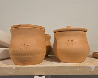 Handmade Ceramic Jar, Stoneware Honey Pot with Lid, housewarming gift, personalized wedding gift