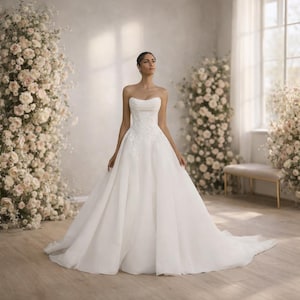 Customized Strapless Wedding Dress | Lace Applique A-Line Bridal Gown