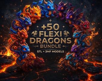 Plus50 Flexi Dragons Bundle | Articulated STL And 3MF Models, No Support Models (Commercial Use)