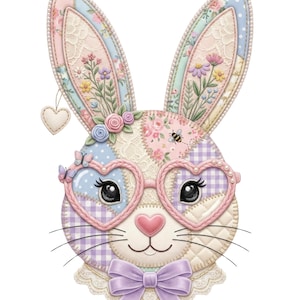 Floral Bunny Patchwork PNG, Retro Easter Gingham Sublimation, Cottagecore Spring Shirt Design, Faux Applique Rabbit DTF, Digital Download