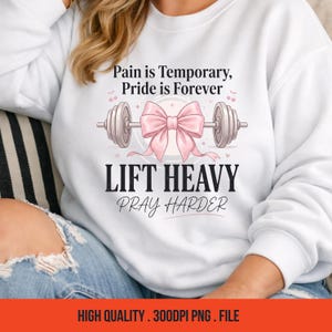 Christian Fitness PNG, Coquette Bow Kettlebell Design, Faith Workout (Digital Download)