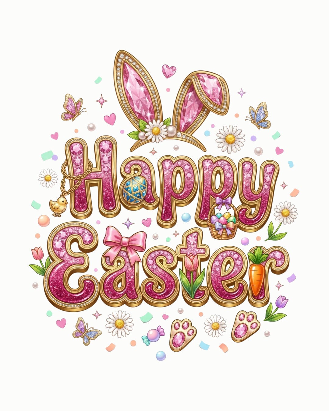 Bling Happy Easter PNG, Rhinestone Bunny Ears, Girly Spring Graphic ...