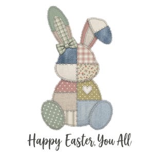 Patchwork Camo Bunny Easter PNG, Faux Stitched Rabbit Shirt Design (Digital Download)
