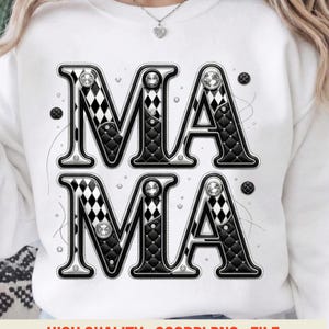 Mama Diamond Button PNG, Black and White Luxe Sublimation, Designer-Inspired Mom Shirt Design, Elegant Mother DTF, Digital Download File