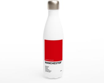 Manchester (United) Edelstahl Rot und Weiß Wasserflasche | UK Städte Serie | Man Utd FC Fan Geschenk | Red Devils Isolierflasche