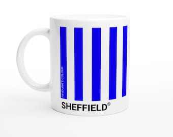 Sheffield Blau-Weiß-Keramikbecher - UK Städte - Berühmt für Serien - Office Cup - Fußballfan Geschenk - Die Eulen Wahrzeichen Legenden