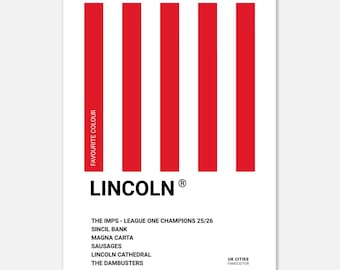 Lincoln (City FC) – UK Städte Poster - Typografischer seidenmatter Kunstdruck – Lokale Kultur Legende Design – Imps Fan Geschenk