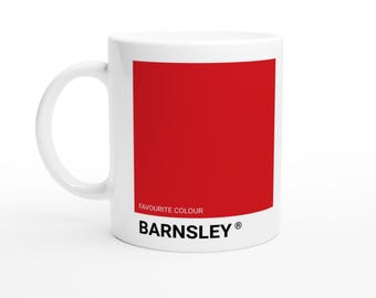 Barnsley (FC) Red and White Ceramic Mug - UK Towns & Cities Famous For Series - Tykes Footy Fan Gift