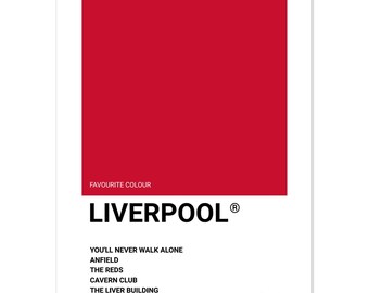 **Livercover – UK Städte Poster - **Typografischer Kunstdruck** **Lokale Kultur Legenden Fussball** Anfield Fan Geschenk