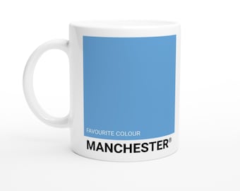 Manchester Keramik rot und weiß Tasse - UK Städte - Berühmt für Serie - Office Cup - Fußball Fan Geschenk - Man City Wahrzeichen Legenden