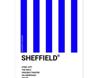 Sheffield (Wednesday FC) – UK Städte Poster - Typografischer seidenmatter Kunstdruck – Lokale Kultur Legenden Football Design – Die Eulen Fan Geschenk