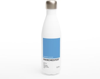 Manchester (City) Edelstahl Blau und Weiß Wasserflasche | UK Städte Serie | Man City FC Fan Geschenk | Bürger Thermoskanne