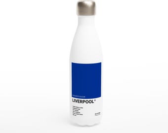 Everton FC) Edelstahl Wasserflasche Blau und Weiß | UK Städte Serie | Everton Fan Geschenk | Thermosflasche