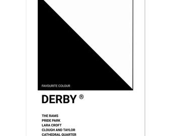 Derby (County) - UK Städte Poster - Typografischer seidenmatter Kunstdruck - Lokale Kultur Football Design - Rams Fan Geschenk