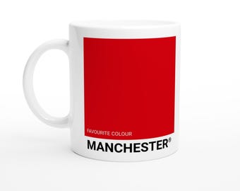 Manchester Keramik rot und weiß Becher - UK Städte - Berühmt für Serien - Office Cup - Fußball Fan Geschenk - Man United Wahrzeichen Legenden